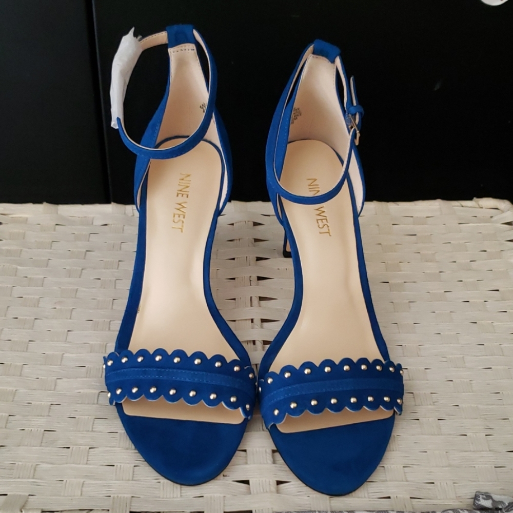 Nine west blue suede heel sandal size 7